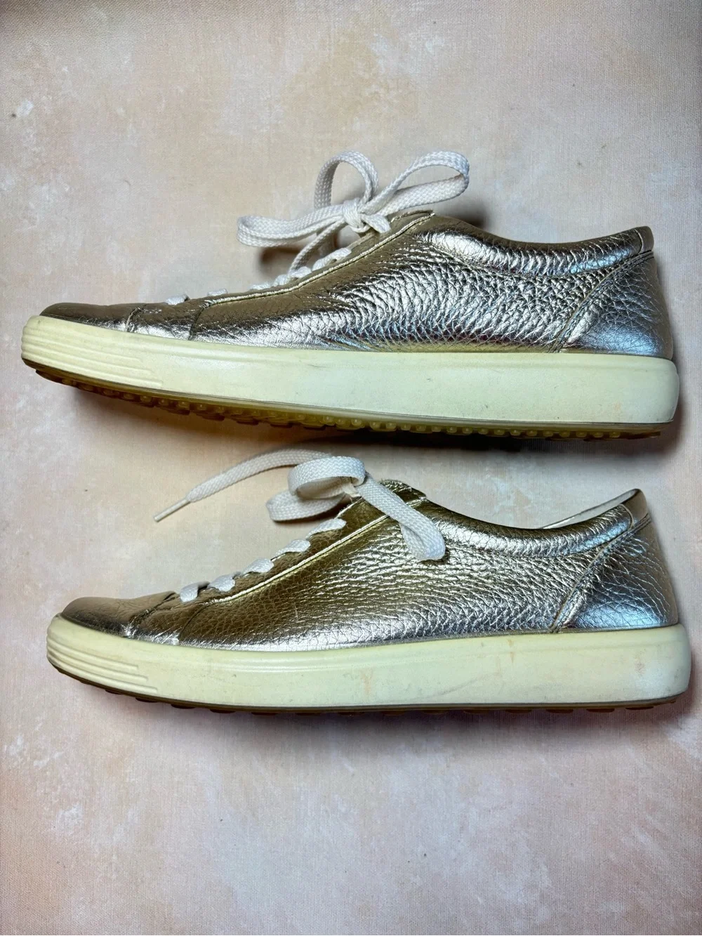 Ecco Soft 7 Gold Metallic Sneakers, size 40 Leather Lace-Up Sneakers - Women